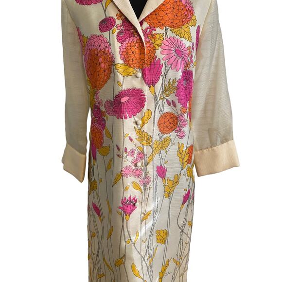 Vintage 1970s ALFRED SHAHEEN Floral Screen-Printed Shift‎ Dress zinnias - Picture 5 of 10
